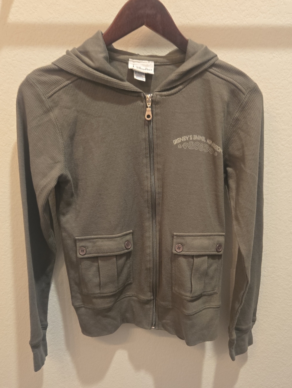 Disney Olive Green Zip-Up Hooded Sweatshirt